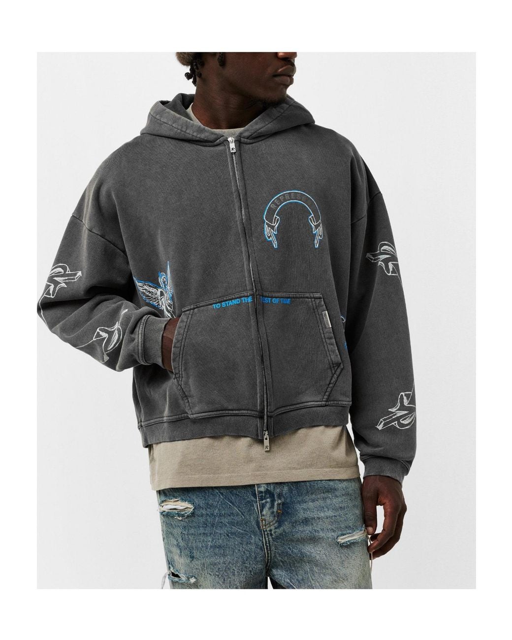Represent Gray Zip Hoodie for men
