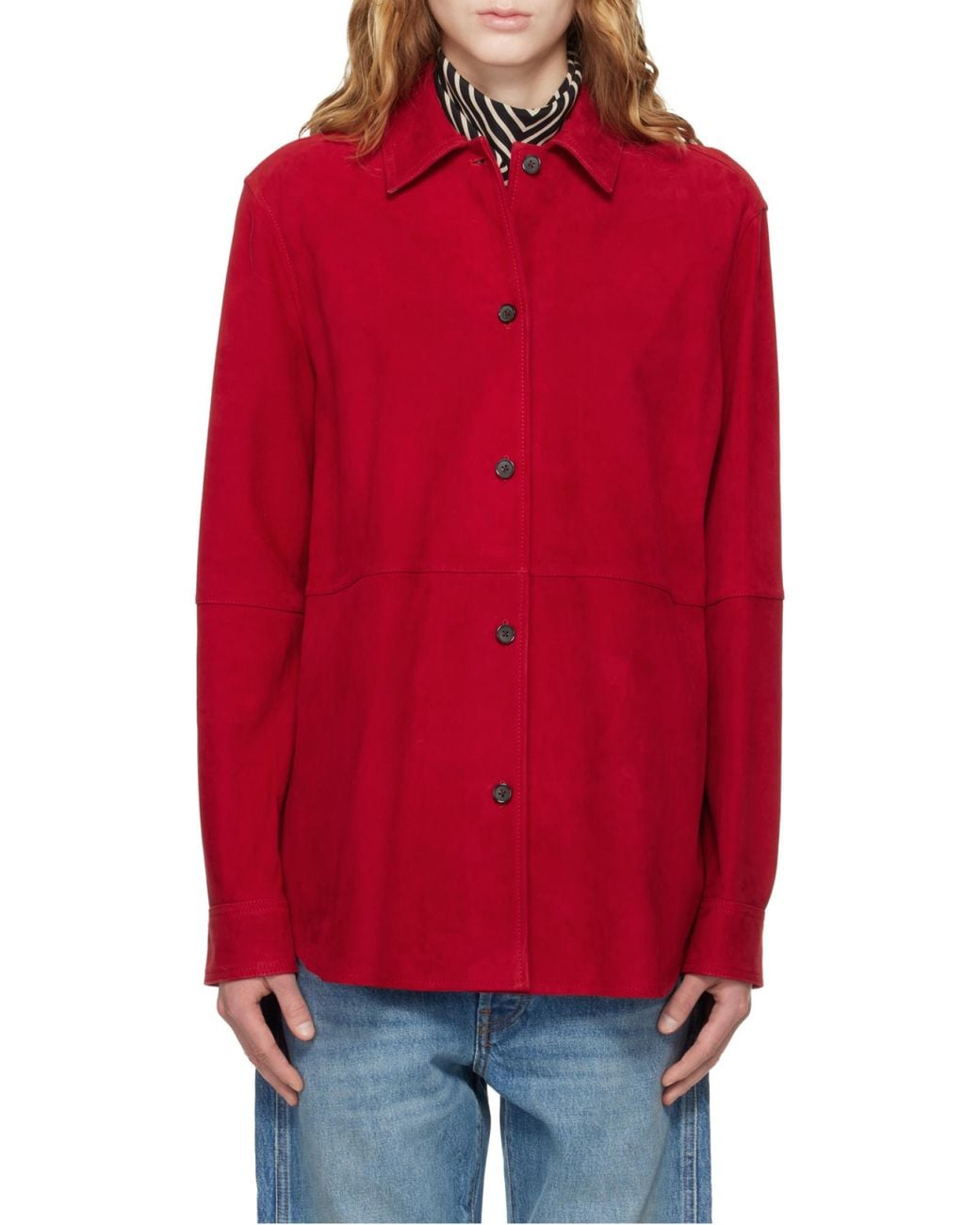 Totême  Red Buttoned Suede Overshirt