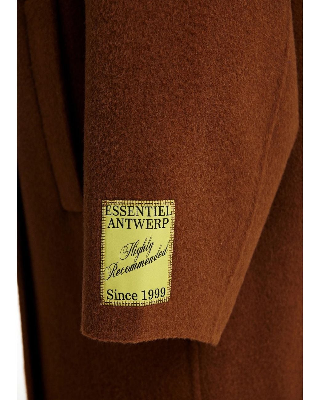 Essentiel Antwerp Brown Logo-Patch Single Breasted Coat