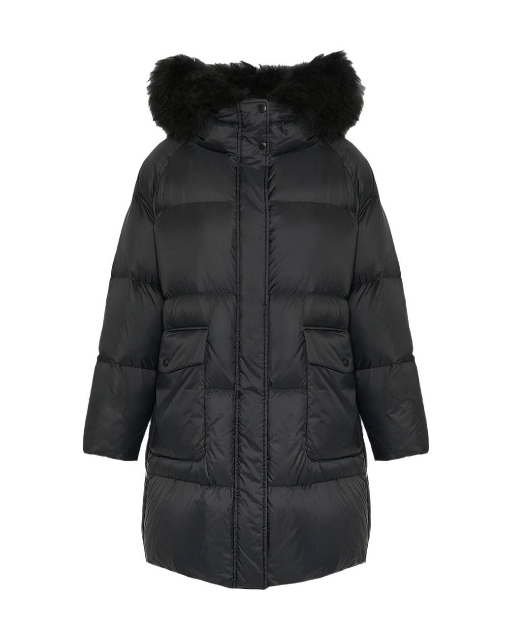Yves Salomon Black Lambshearling-Hooded Down Jacket