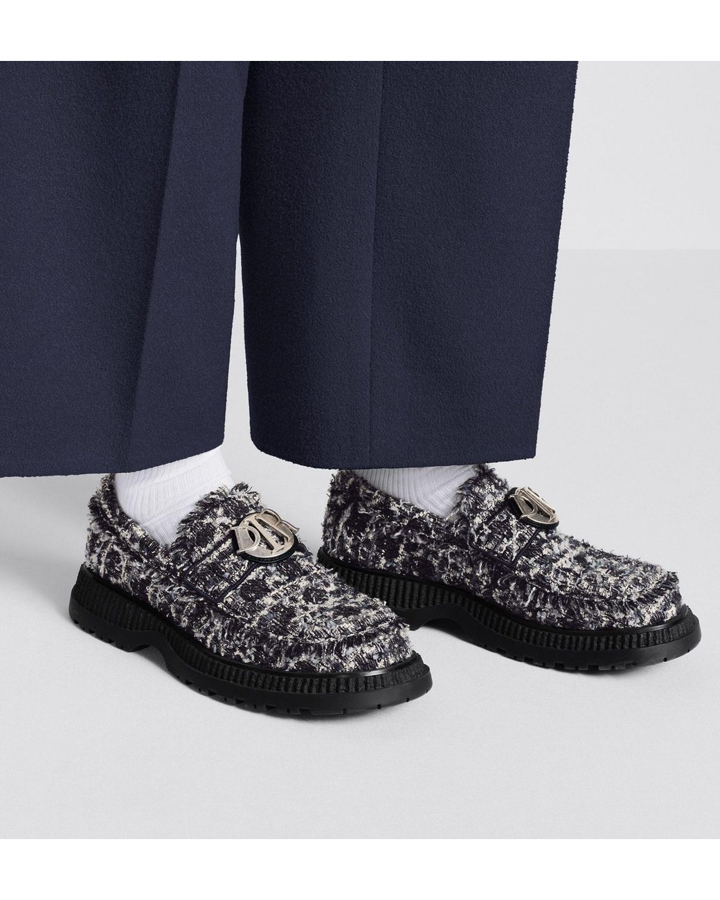 Dior Gray Homme Cannage Tweed Loafers for men
