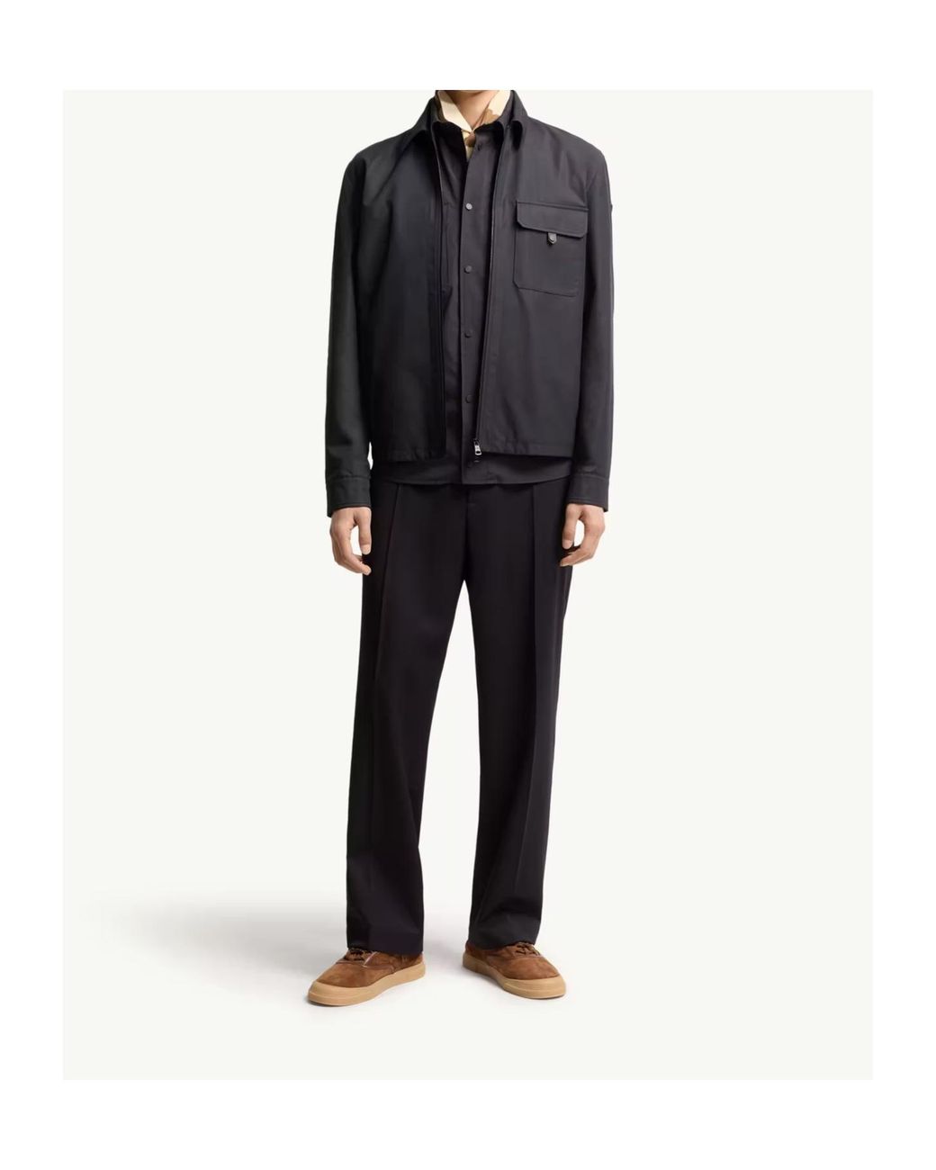 Moncler Blue Leather Logo Cotton Blend Shirt for men