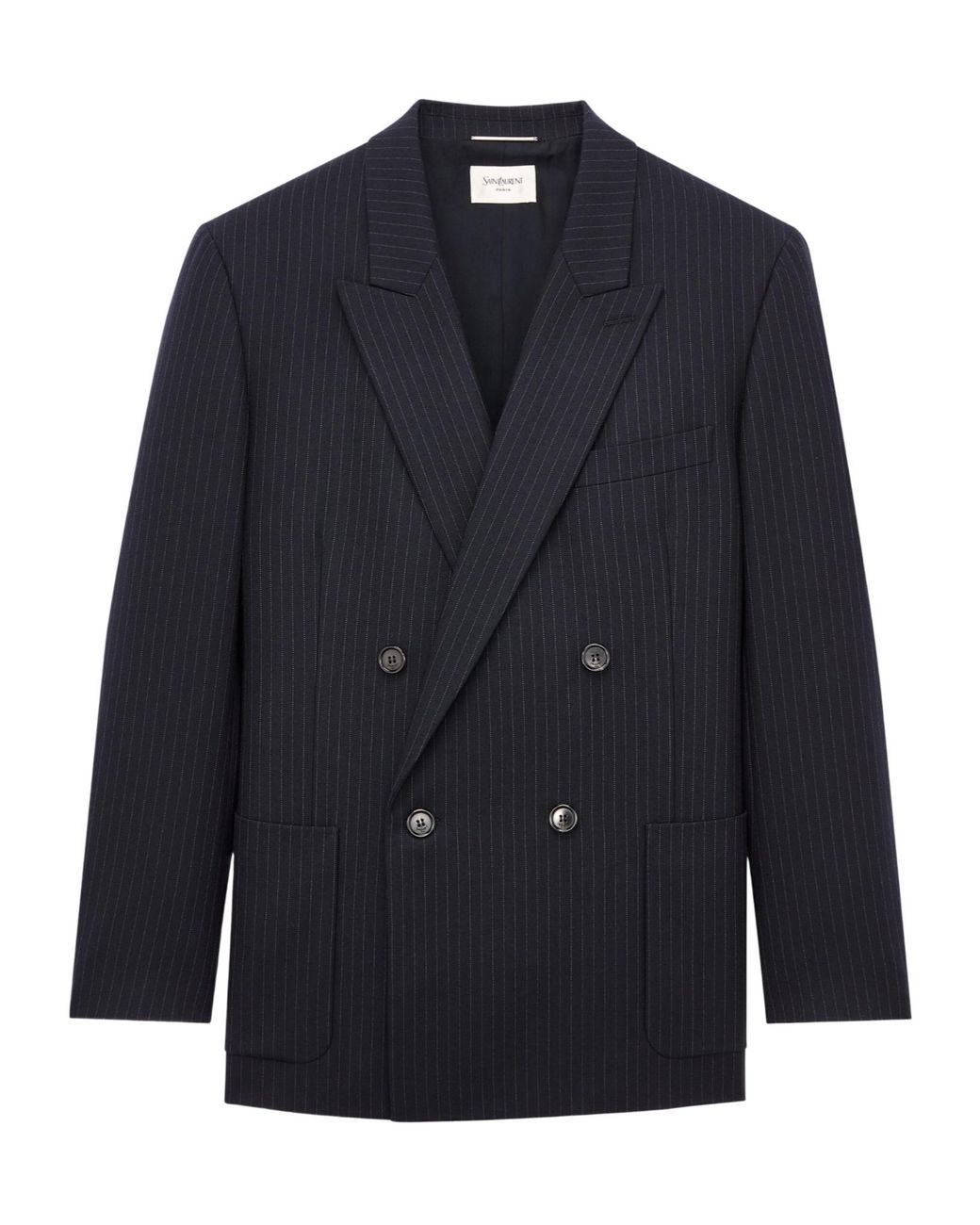 Saint Laurent Blue Pinstriped Double-Breasted Jacket for men