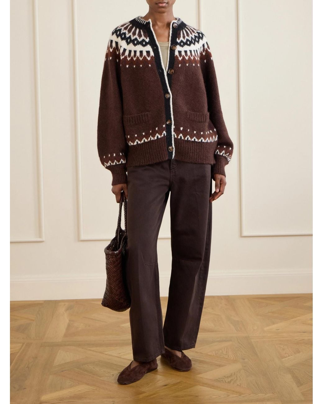 Doen Brown Vintage Pattern Cardigan