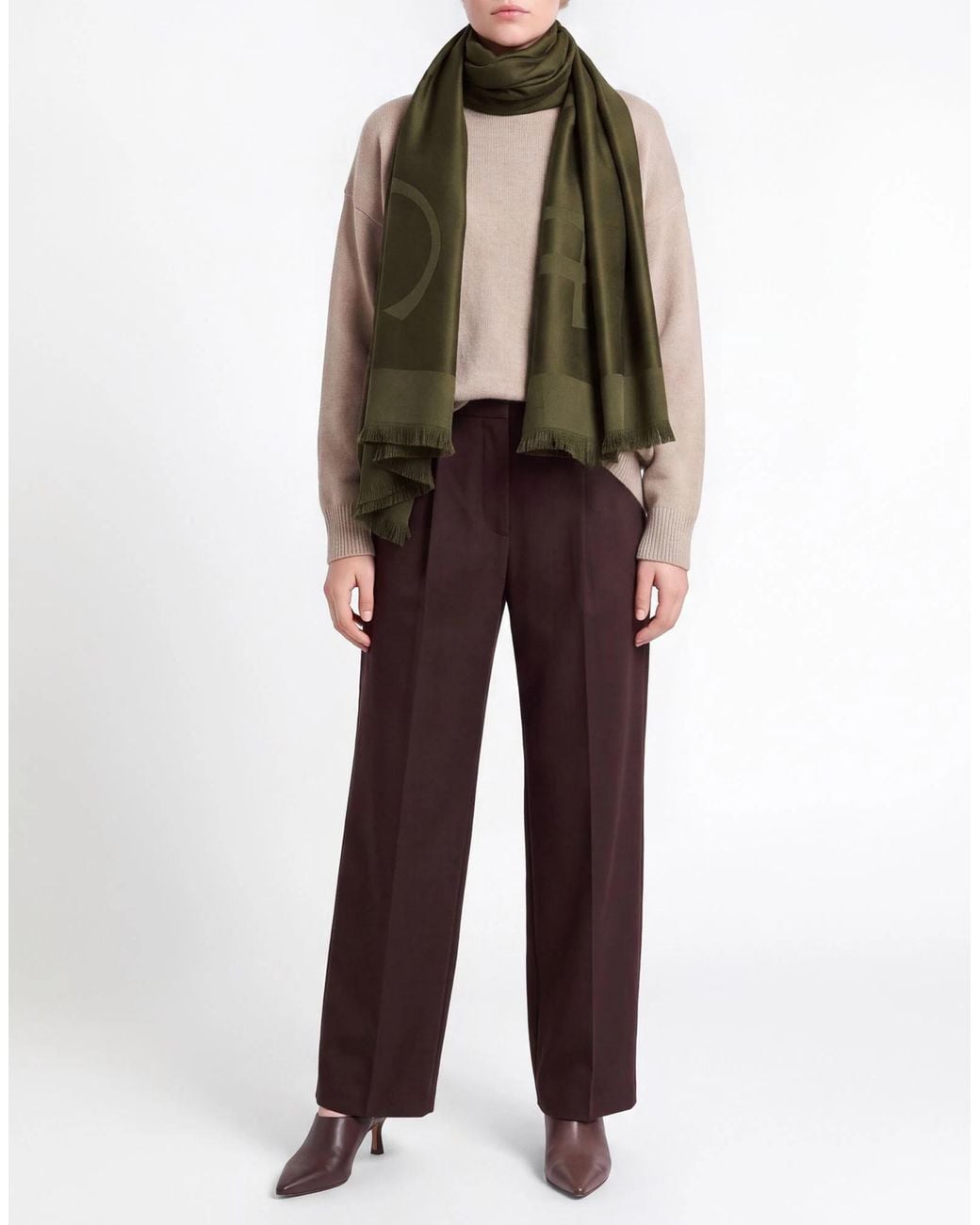 Saint Laurent Green Solid-Color Wool Scarf
