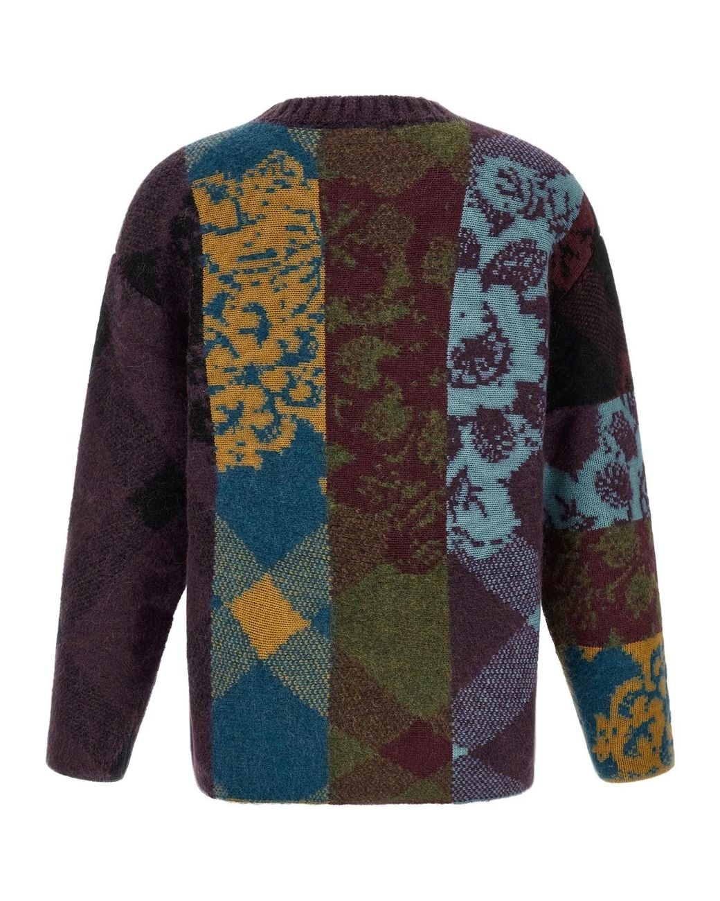 Dries Van Noten Blue Wool Alpaca Oversized Patchwork Floral Striped Jumper for men