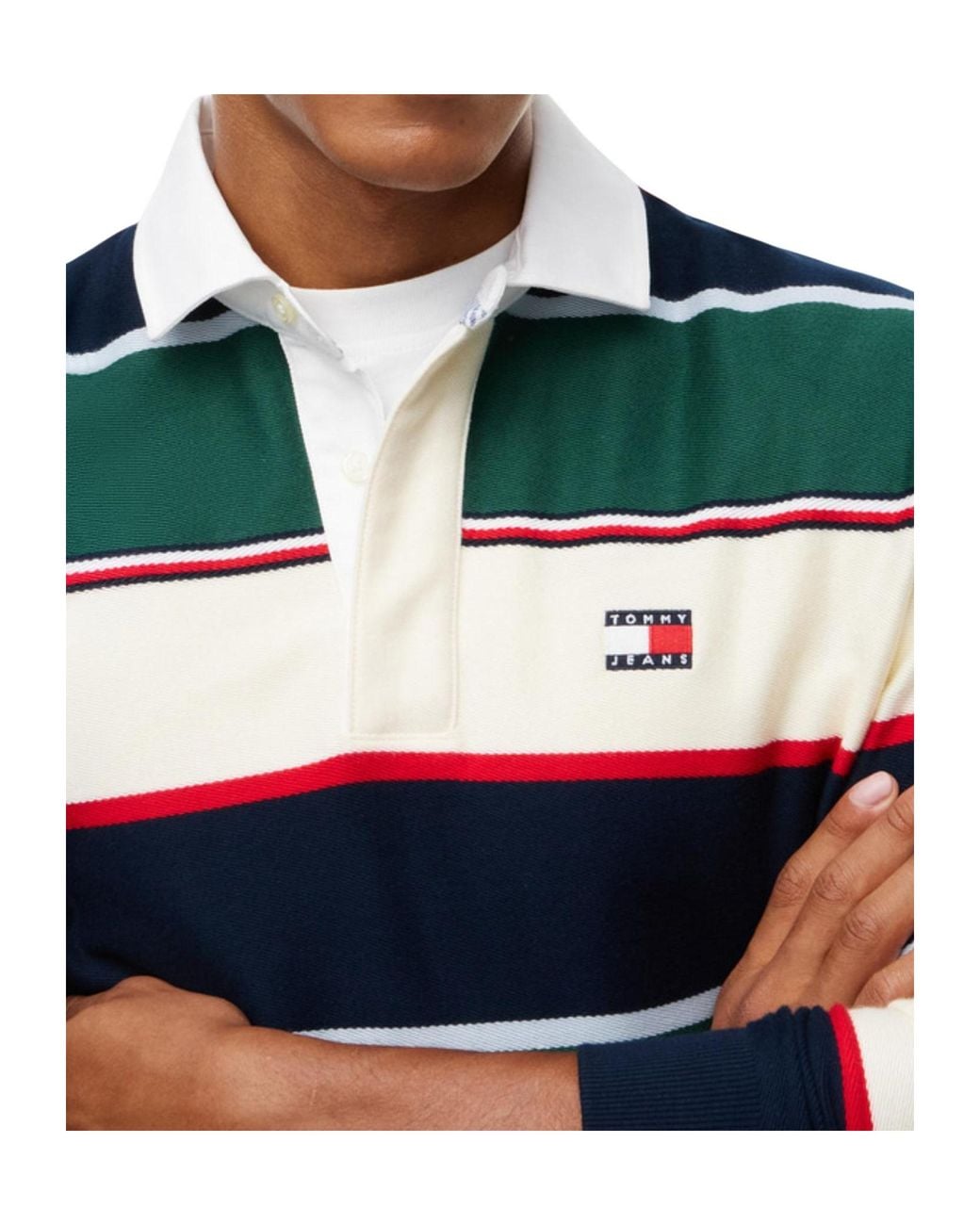 Tommy Hilfiger Green Relaxed Fit Rugby Stripe Long Sleeve Polo Shirt for men