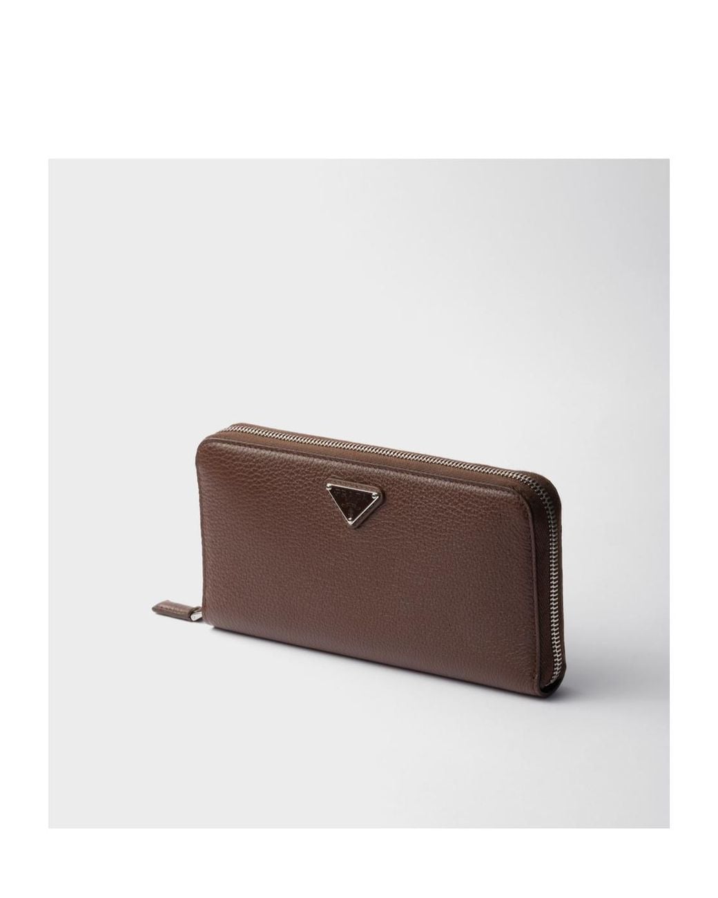 Prada Brown Logo Plaque Zip-Around Wallet for men