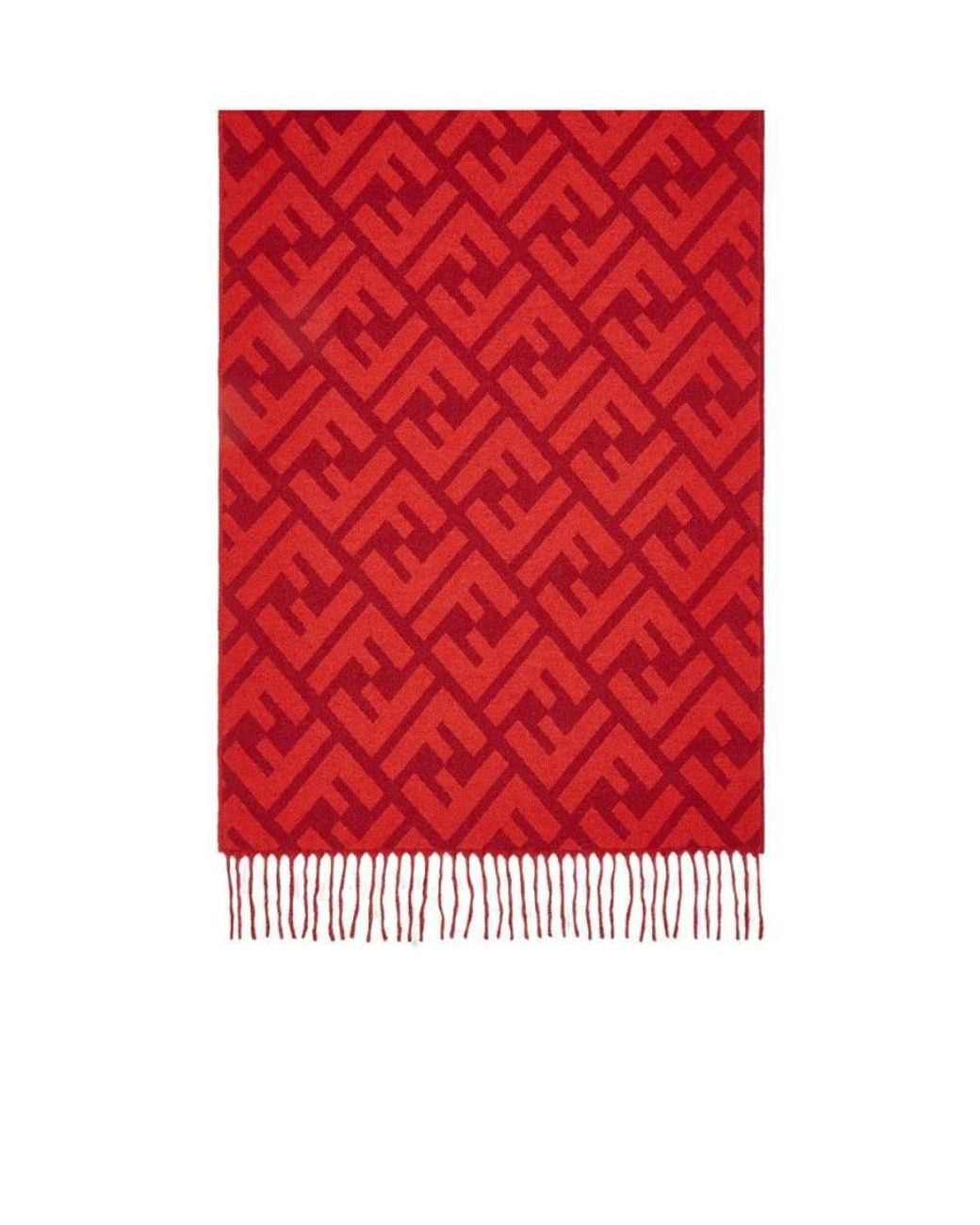 Fendi Red Ff Monogram Fringed-Edge Scarf