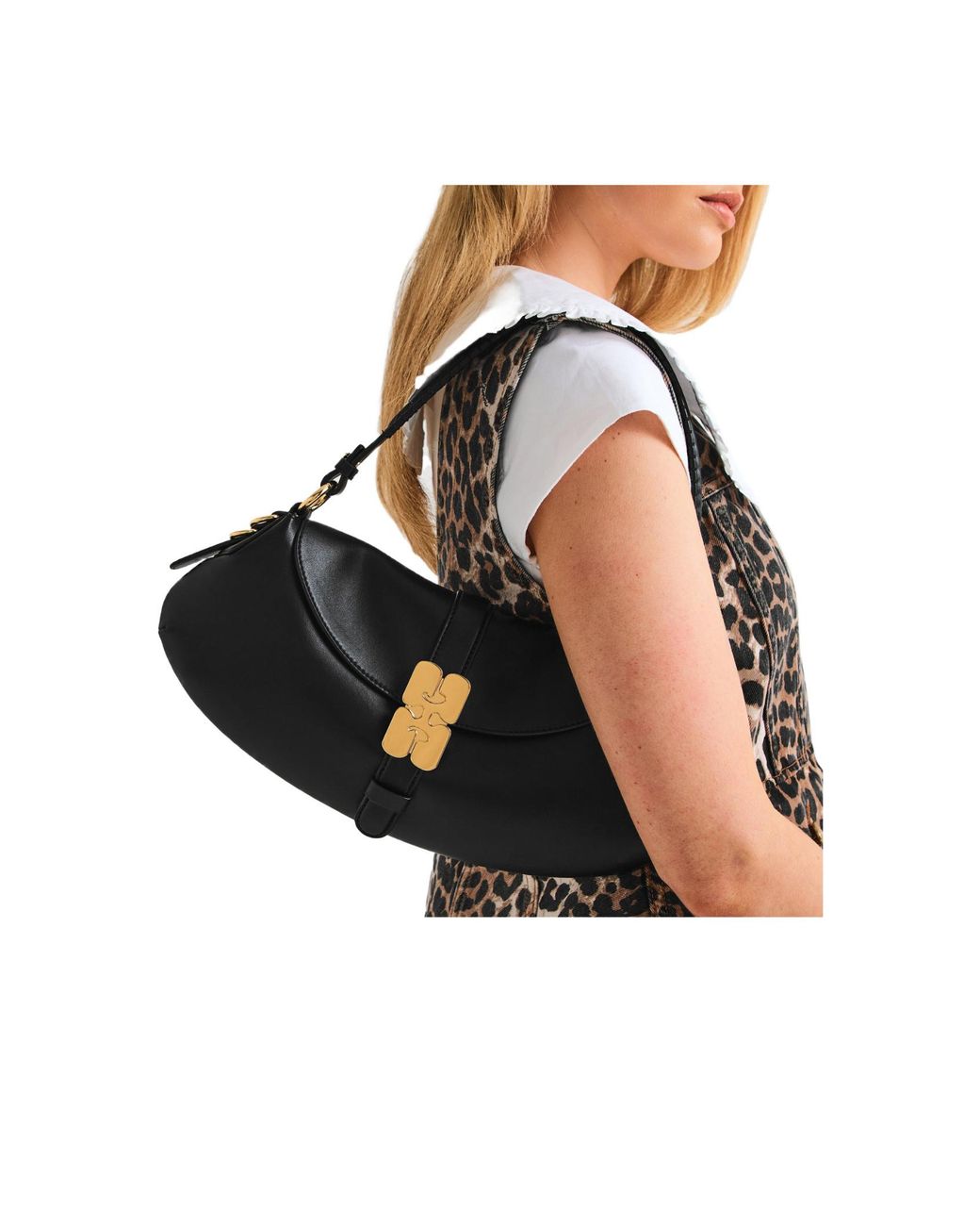 Ganni Black Solid Color Shoulder Bag