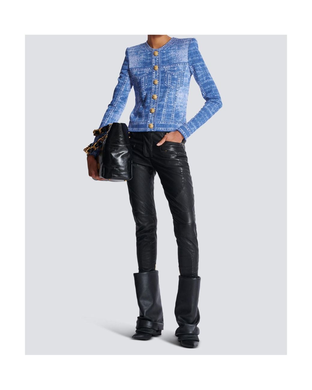 Balmain Blue Snap-Button Cardigan