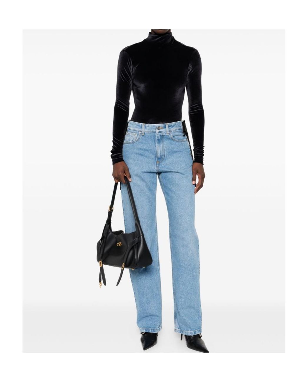 Mugler Blue ミュグレー レースアップ ストレートレッグ ジーンズ