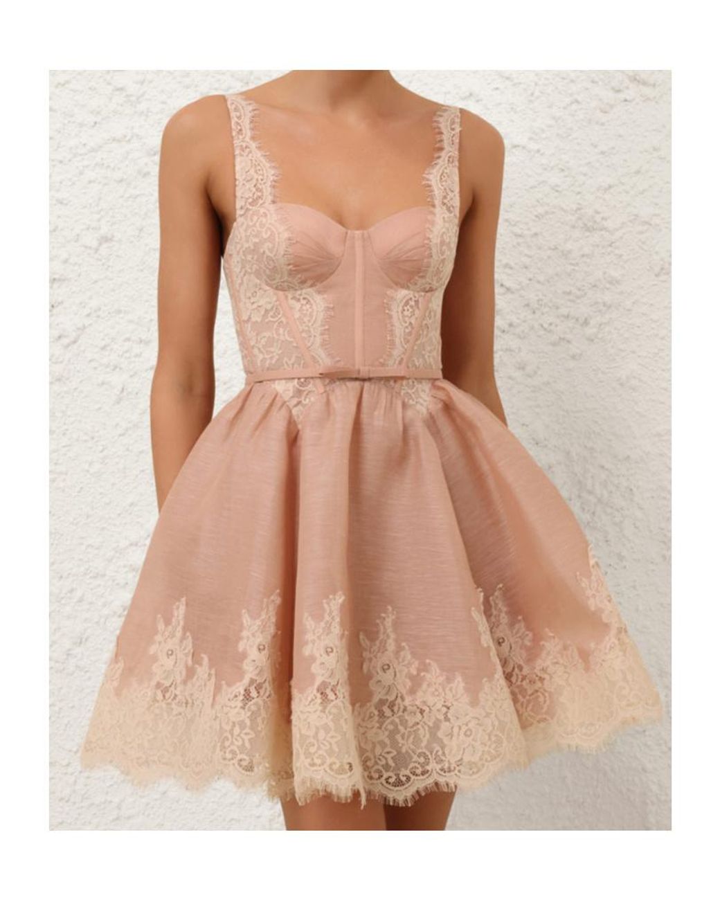 Zimmermann Pink Lace-Trim Belted Mini Dress