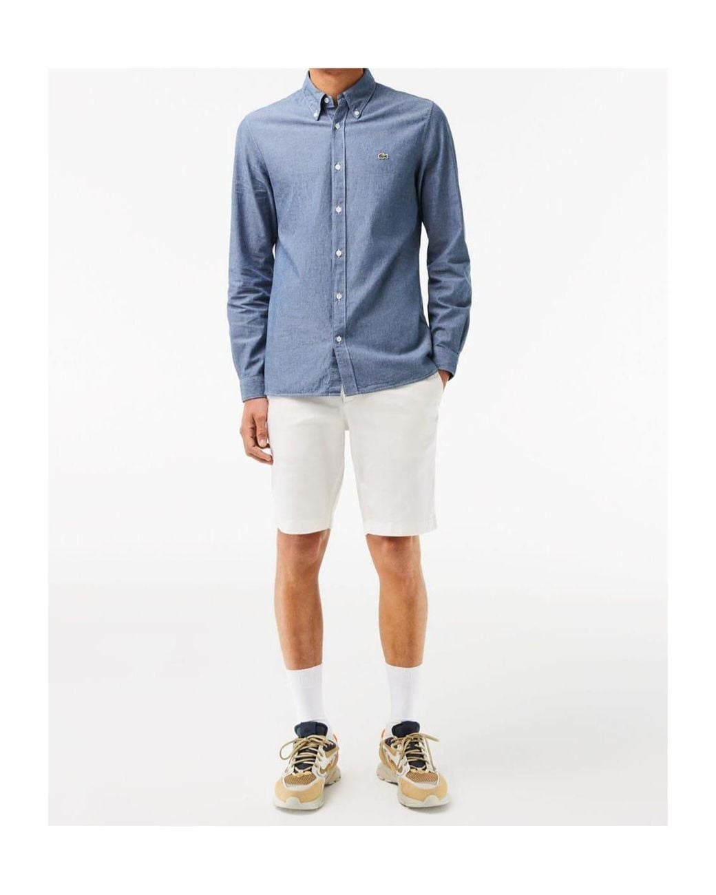 Lacoste Blue Slim Fit Concealed Placket Poplin Shirt for men