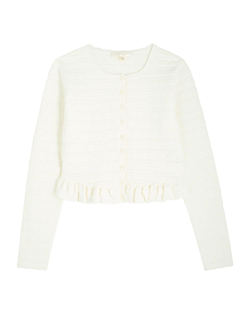 LoveShackFancy White Cropped, Slim-Fit Cardigan