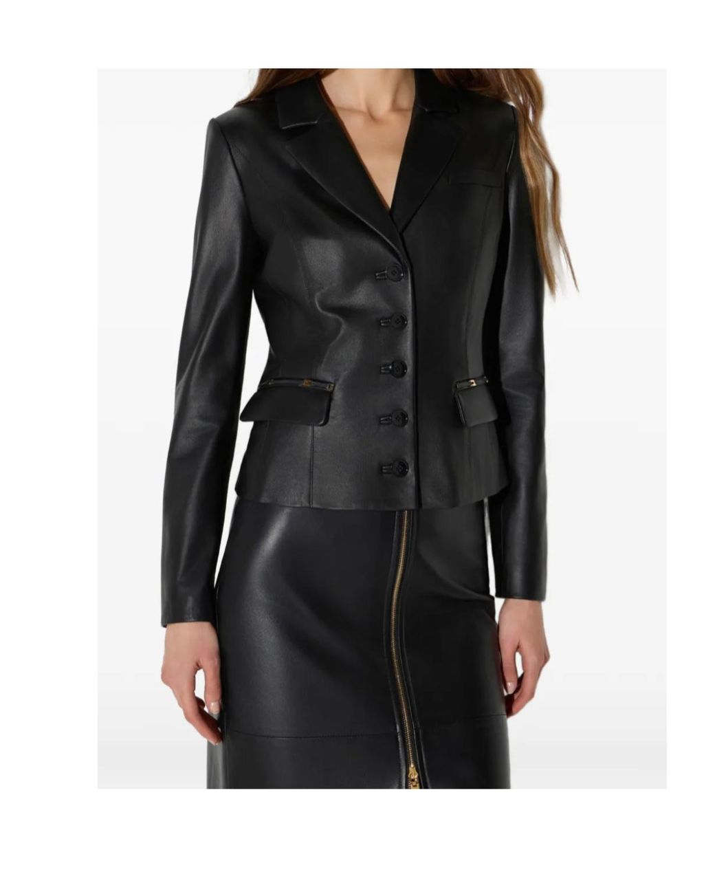 Elisabetta Franchi Black Logo Detailed Leather Jacket
