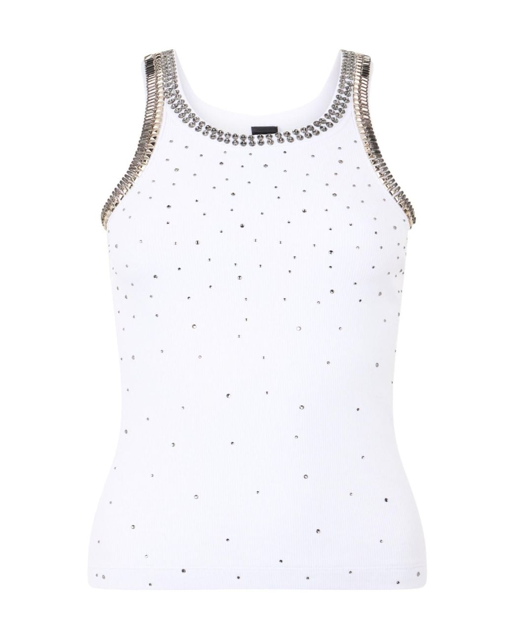 Pinko White Bejewelled Embellished Ribbed Top
