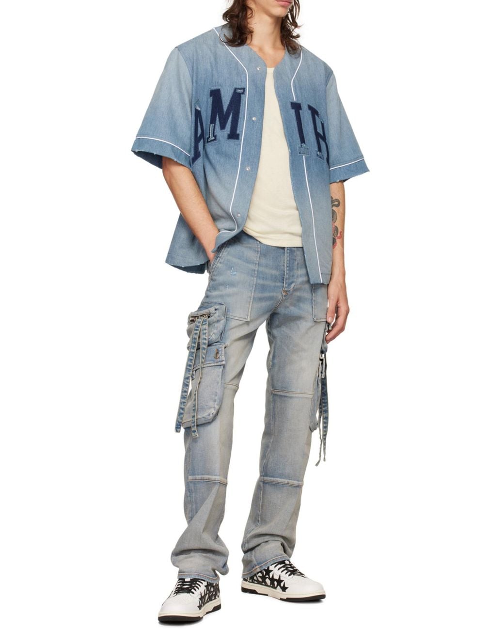 Amiri Blue Logo Printed Denim Shirt for men