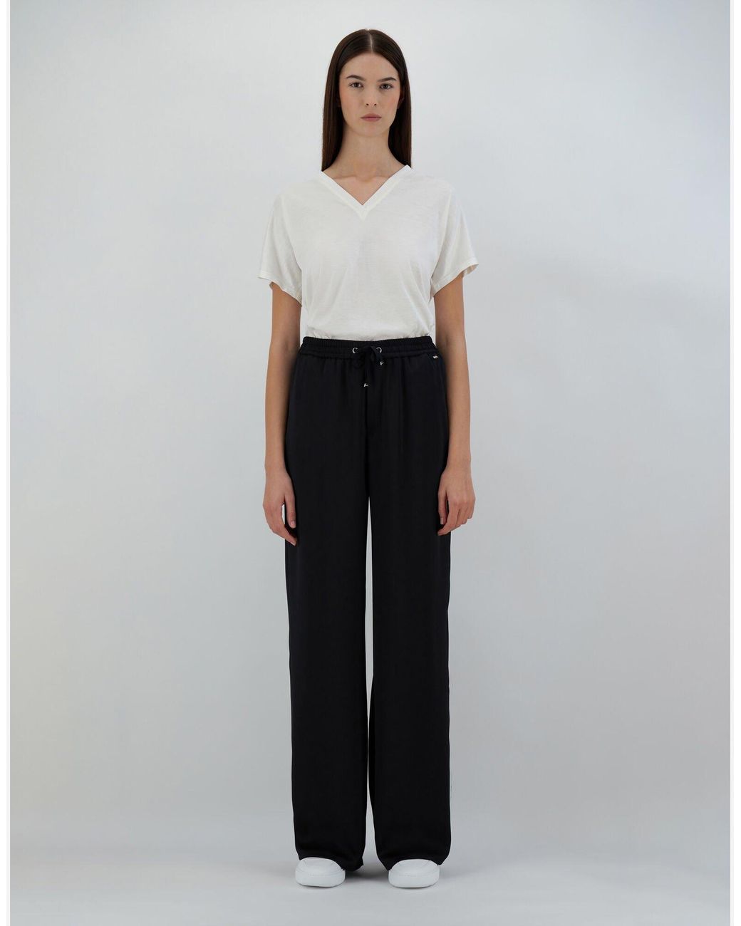Herno Black Wide Leg Satin Trousers
