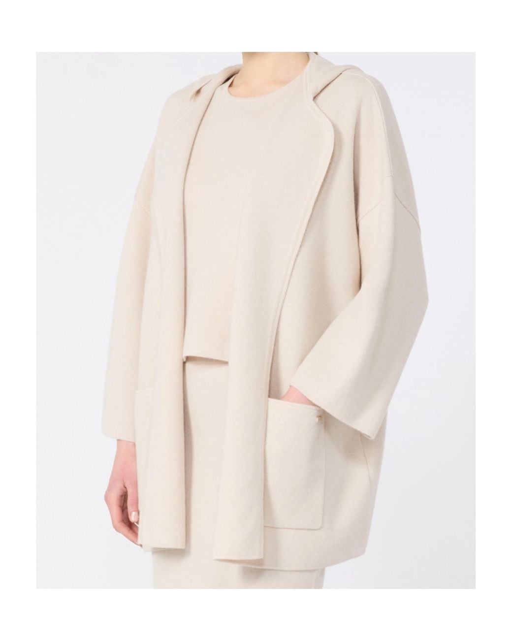 Max Mara Natural Wool And Cashmere Hooded Cardigan