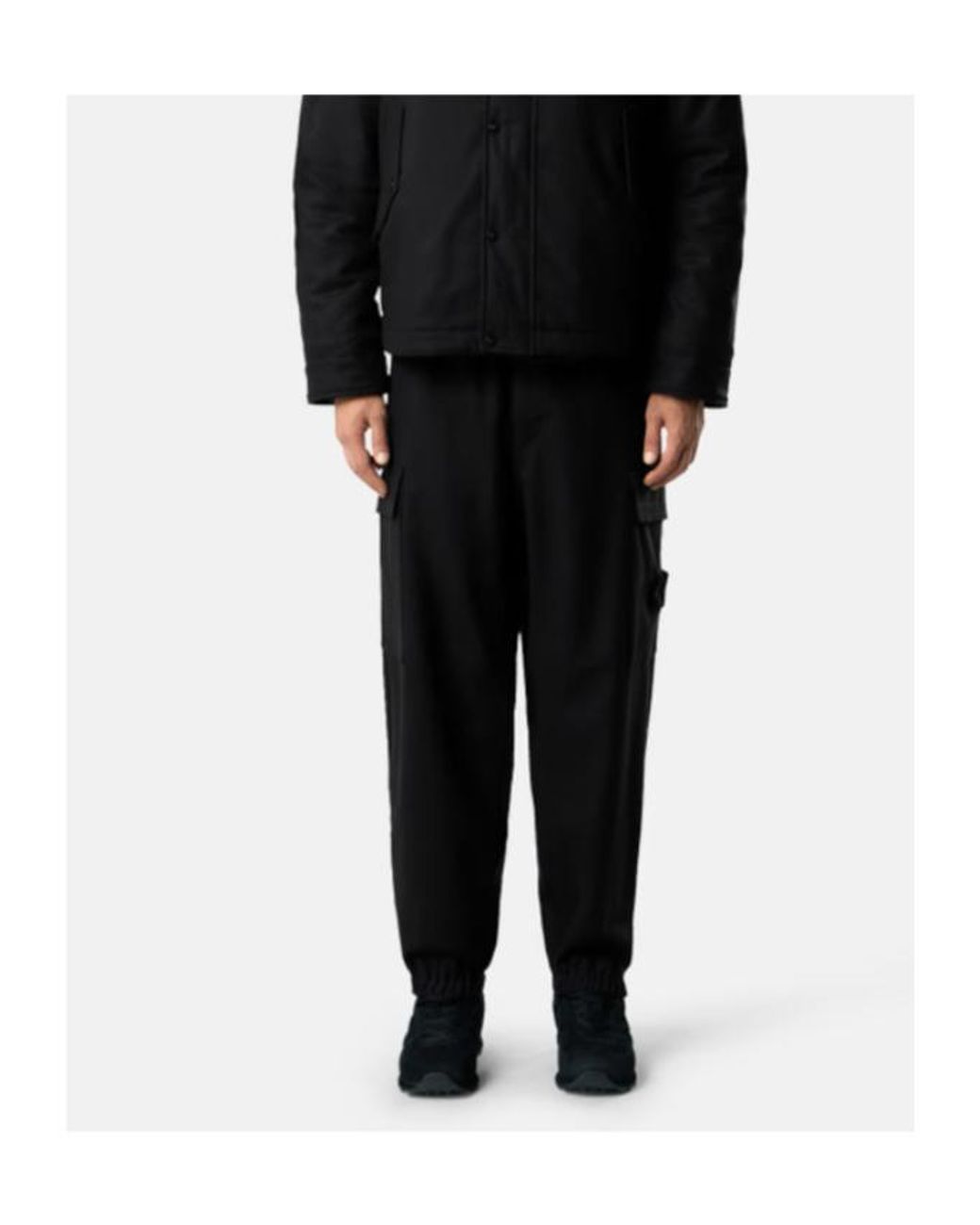 Stone Island Black Logo Patch Straight Leg Pants for men