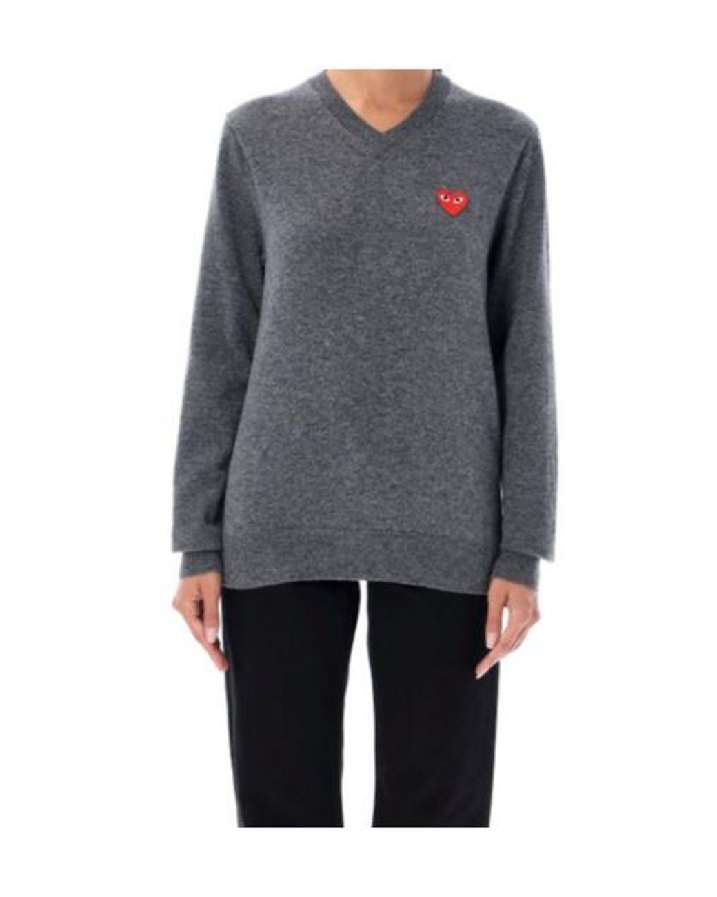 COMME DES GARÇONS PLAY Gray Comme Des Garçons Play Heart Embroidered V-Neck Jumper for men