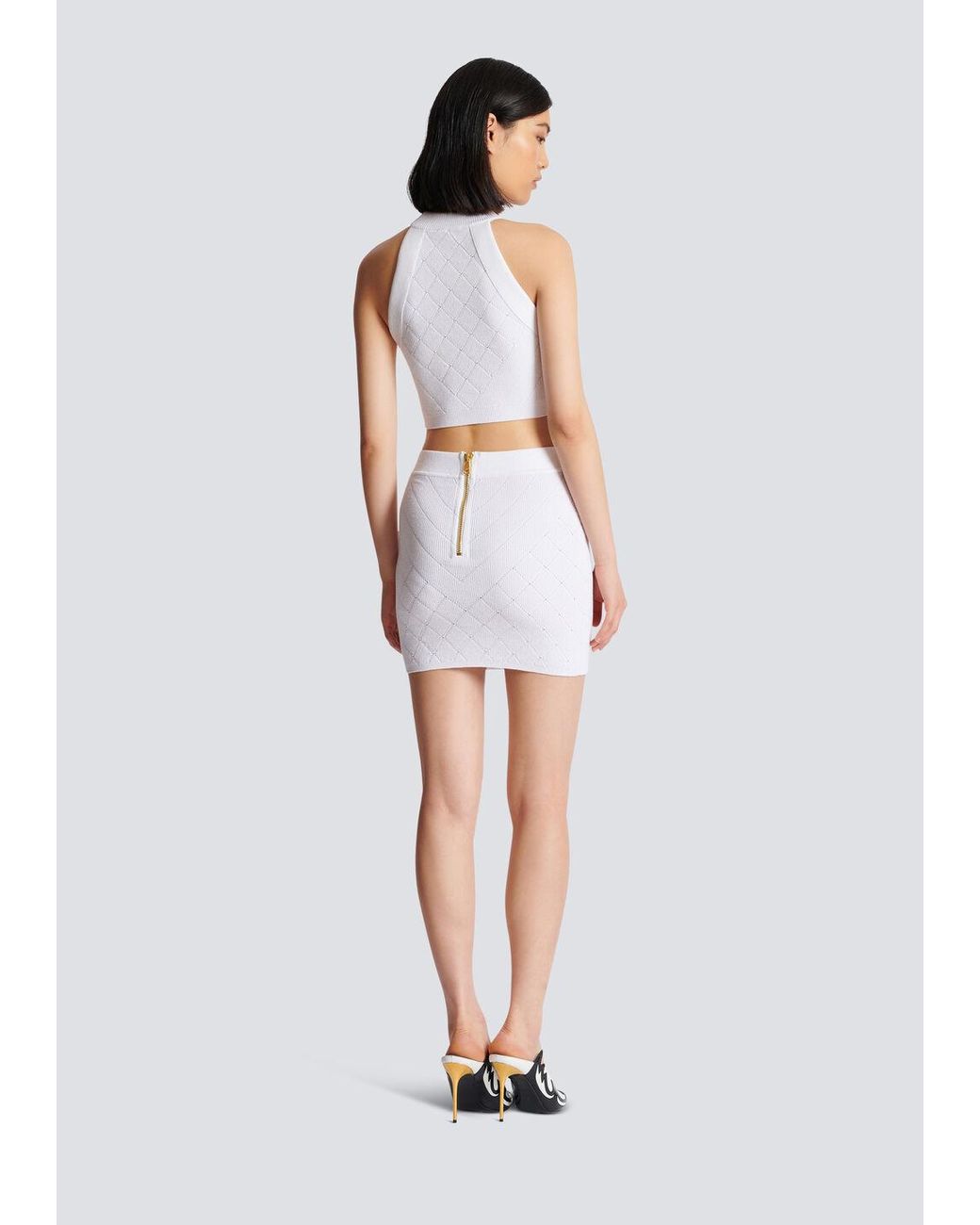 Balmain White Knit Button-Detail Mini Skirt