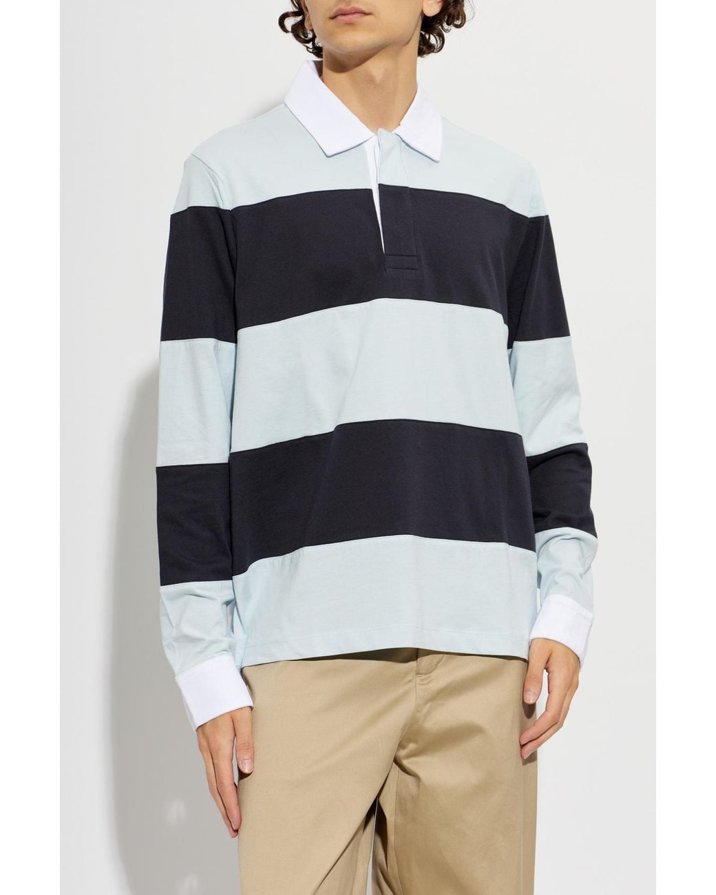 Rag & Bone Blue Striped Long Sleeve Polo Shirt for men