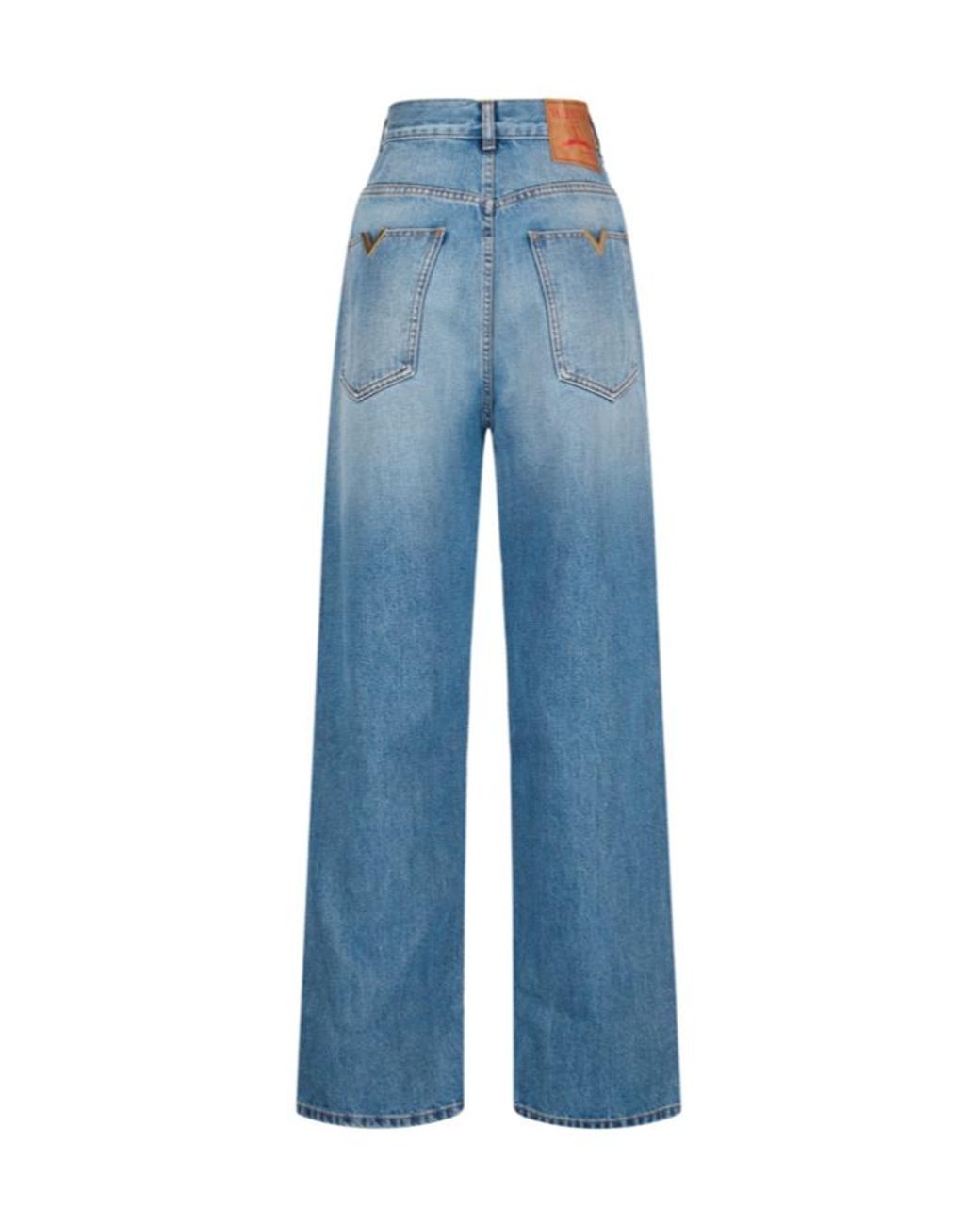 Valentino Blue Logo Patch Wide Leg Jeans