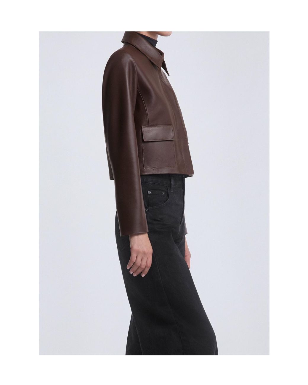 Nour Hammour Brown Long-Sleeved Leather Jacket