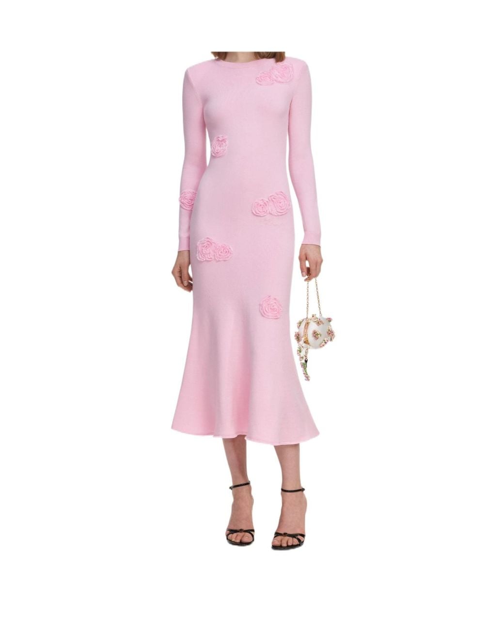 Self-Portrait Pink Flower Knit Midi Dress