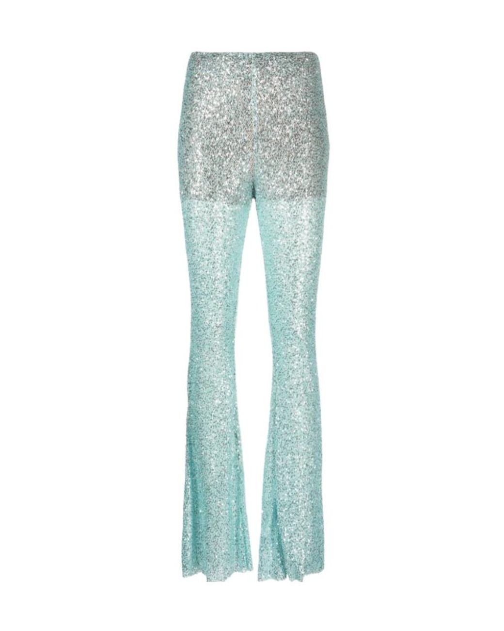 Self-Portrait Blue Sequin-Embellished Fishnet Trousers