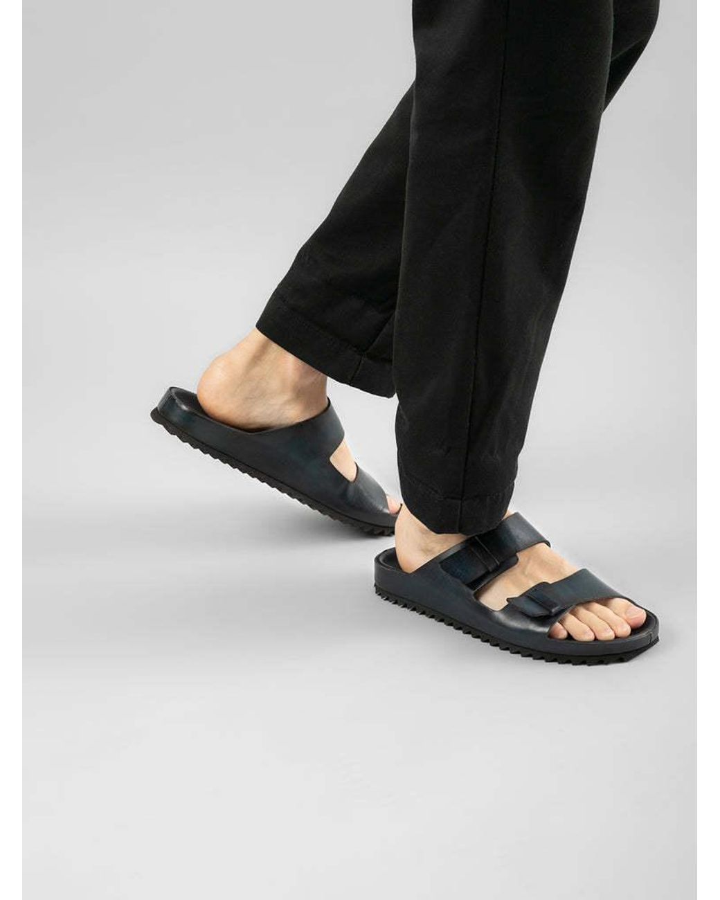 Officine Creative Black Double Strap Flat Sandals for men