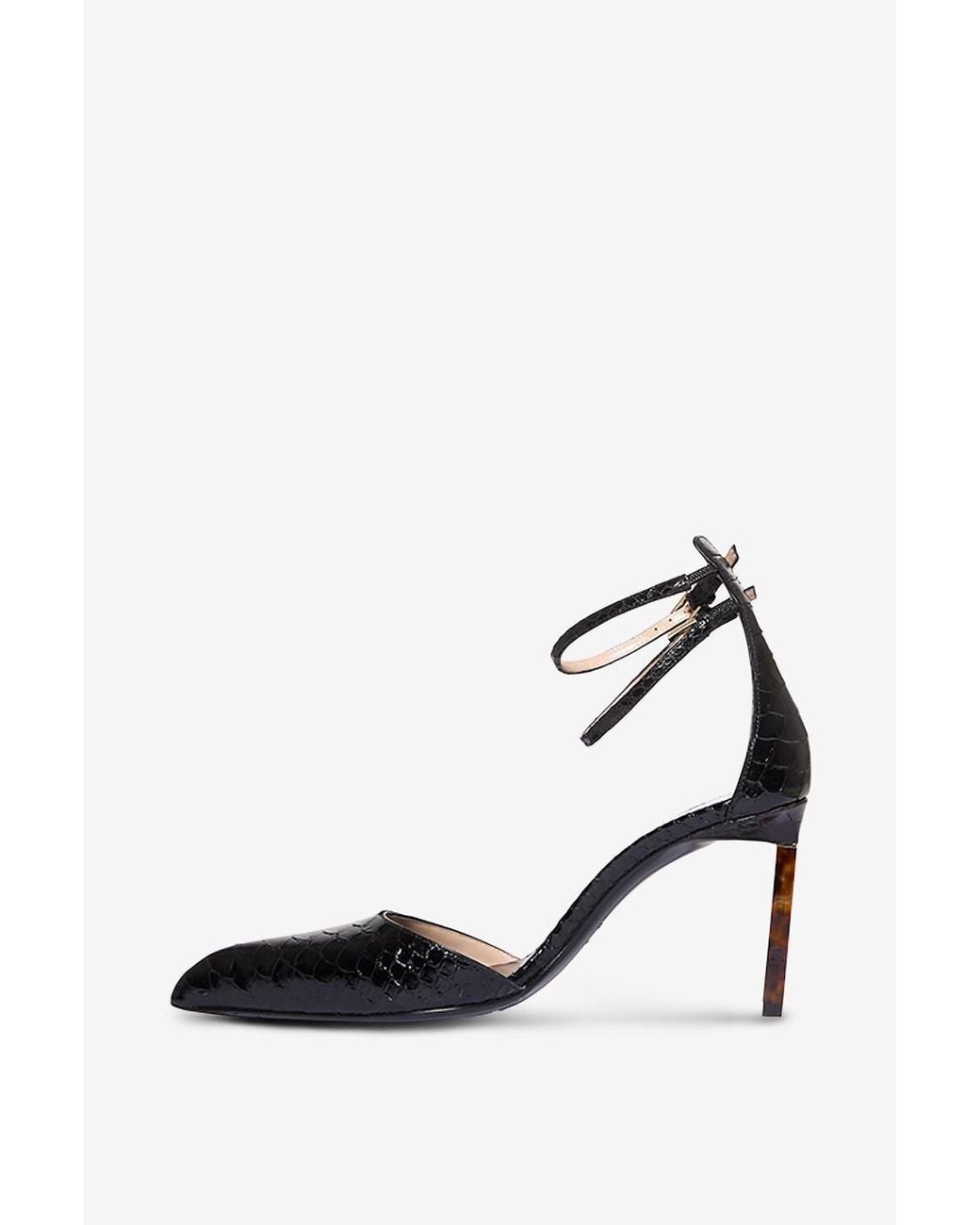 Tom Ford Black Snakeskin-Effect Ankle-Strap Low-Cut Shoes