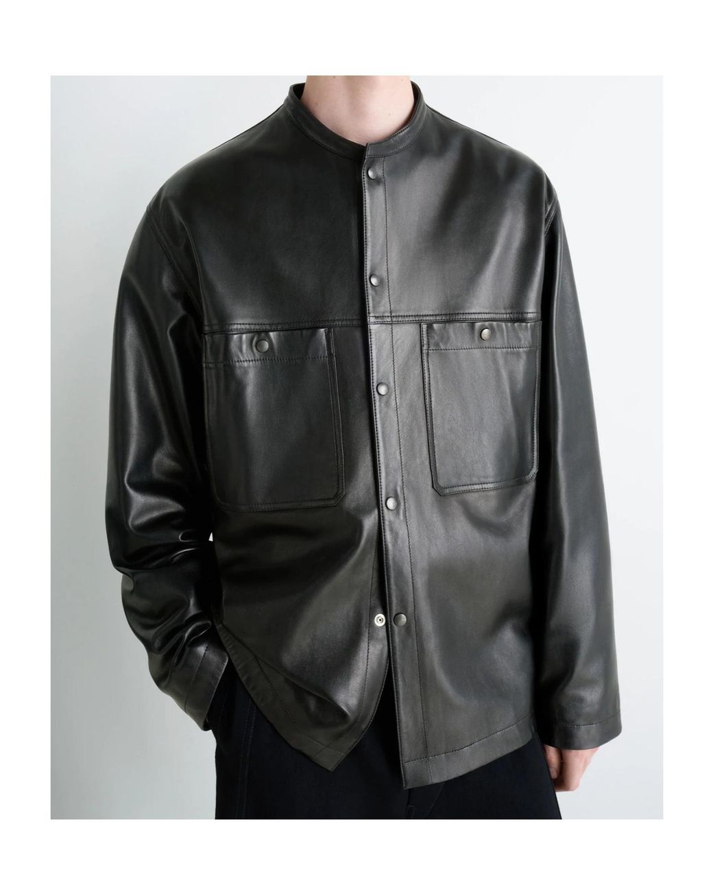 Lemaire Black Snap-Closure Patch-Pocket Leather Overshirt for men