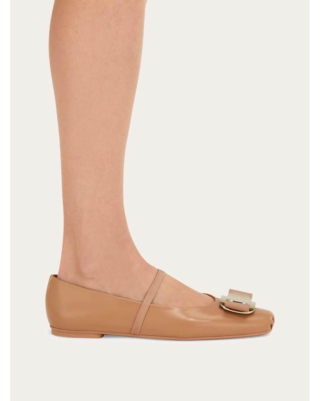 Ferragamo Brown Vara Square-Toe Ballet Flats