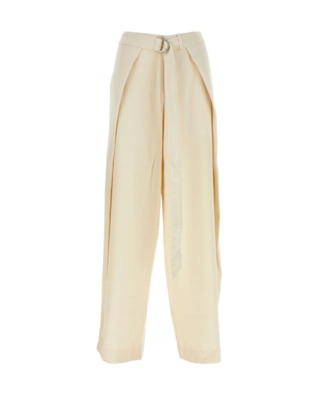 AMI Natural Ami Ivory Viscose Blend Wide-Leg Pant