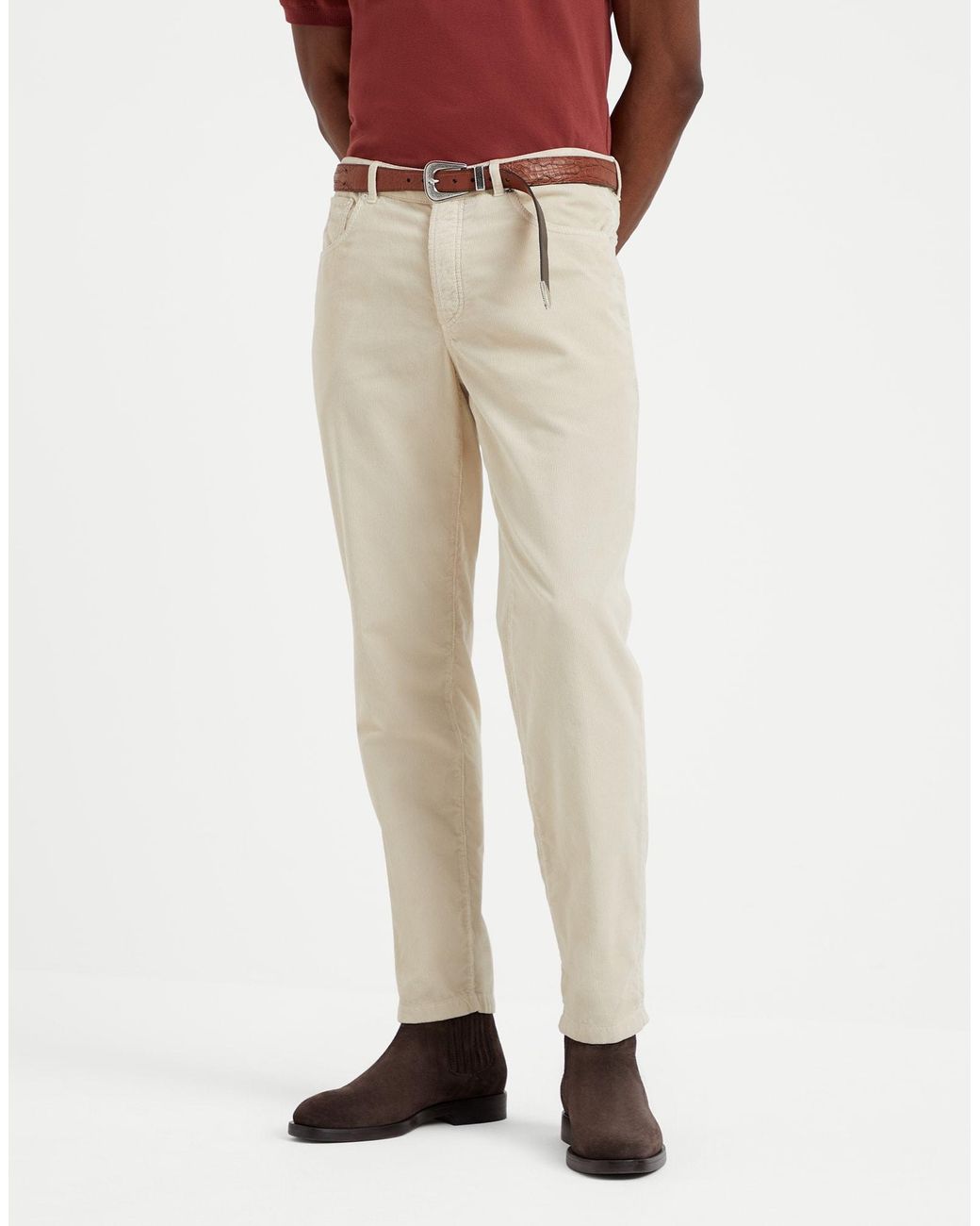 Brunello Cucinelli Natural Straight-Leg Corduroy Trousers for men