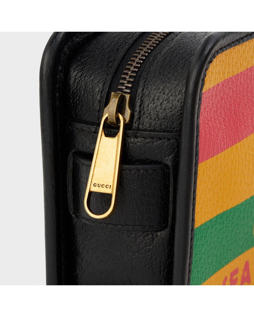 Gucci Yellow Color Stripe Slogan Zip Pouch for men