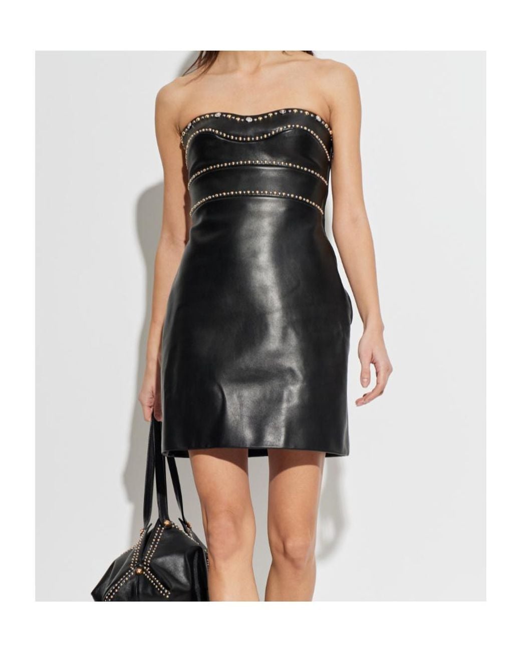 Versace Black Leather Off-Shoulder Dress