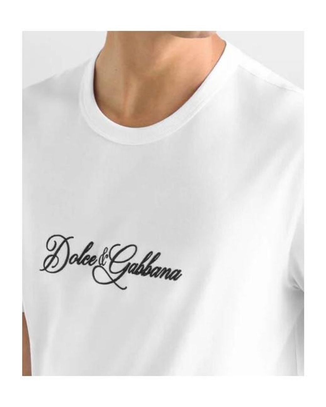 Dolce & Gabbana White Logo Embroidered Short-Sleeved T-Shirt for men