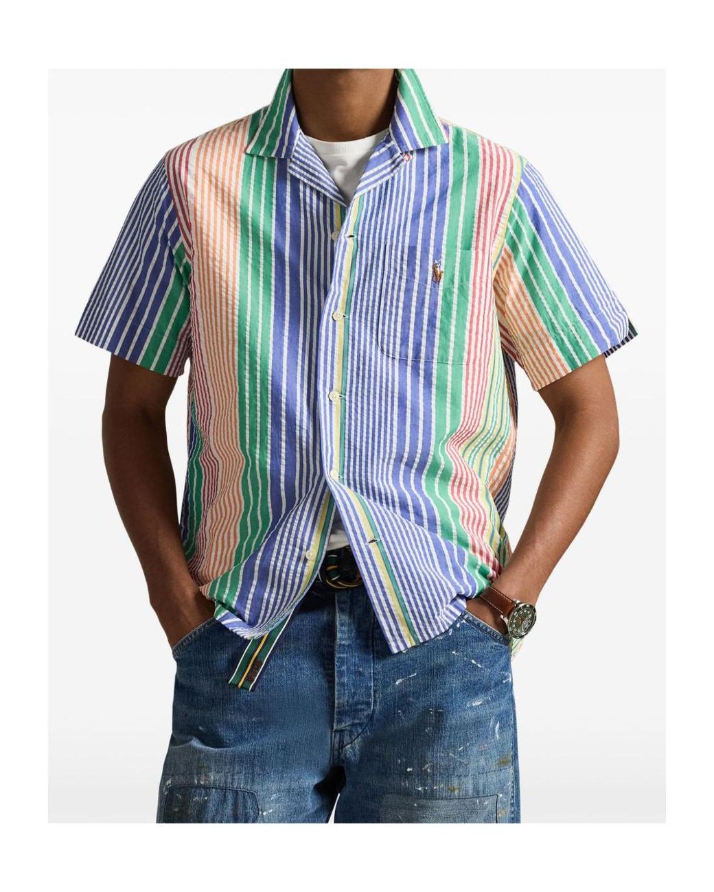 Polo Ralph Lauren Blue Andy Camp Striped Pocket Shirt for men