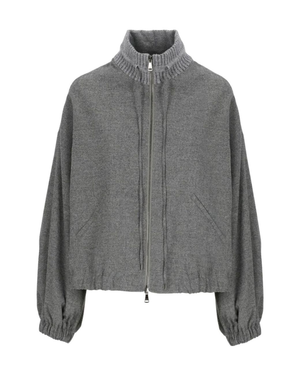 D.exterior Gray Ribbed-Collar Bomber Jacket
