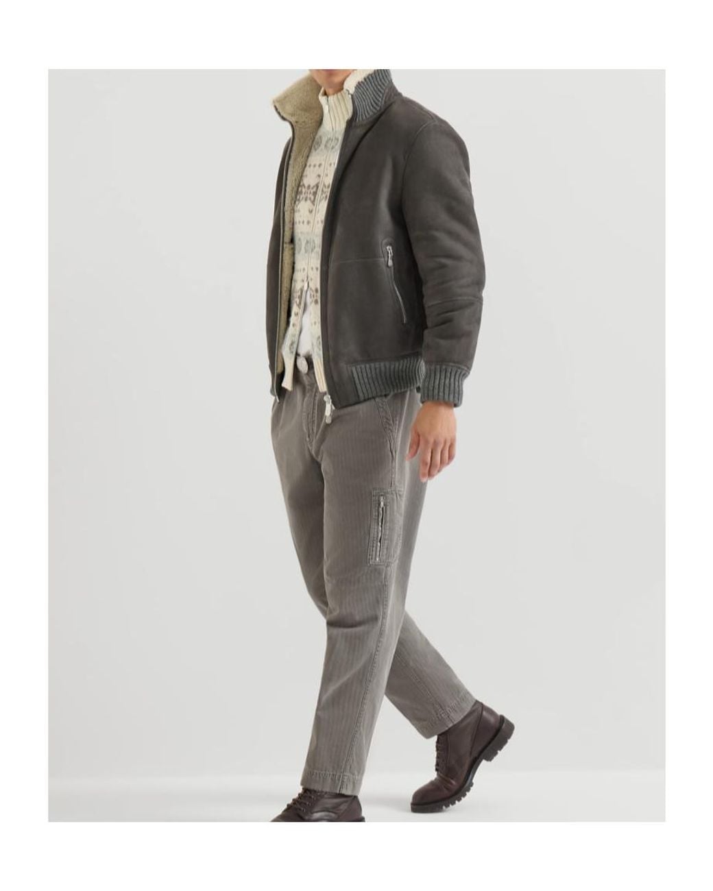 Brunello Cucinelli White Cashmere Jacquard High-Neck Cardigan With Zipper for men