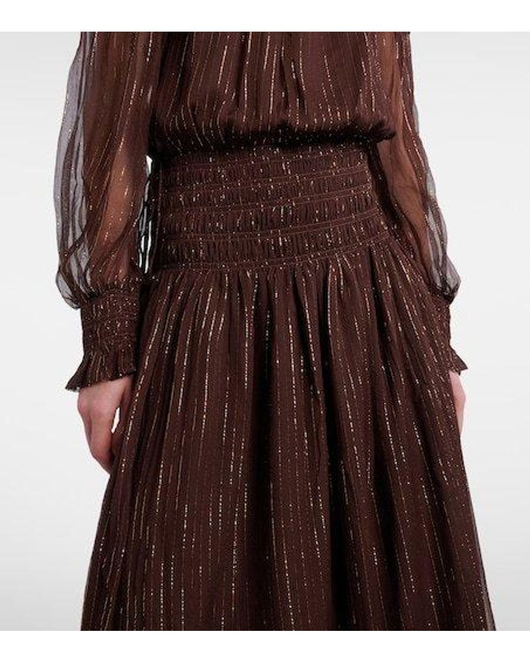 Self-Portrait Brown Shirred Silk-Blend Georgette Maxi Dress