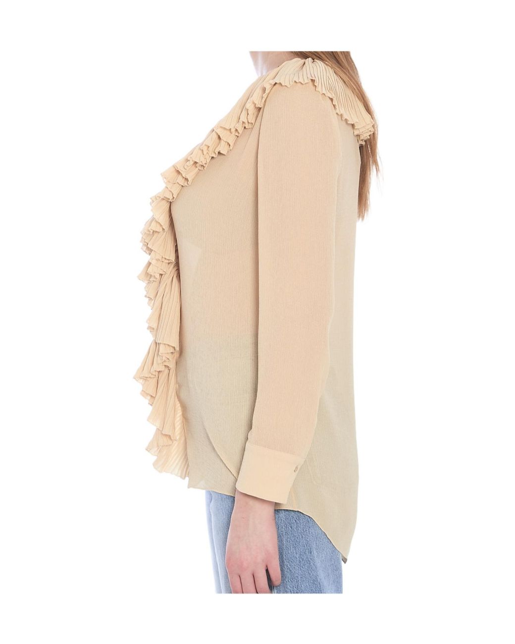 Saint Laurent Natural Ruffled V-Neck Blouse