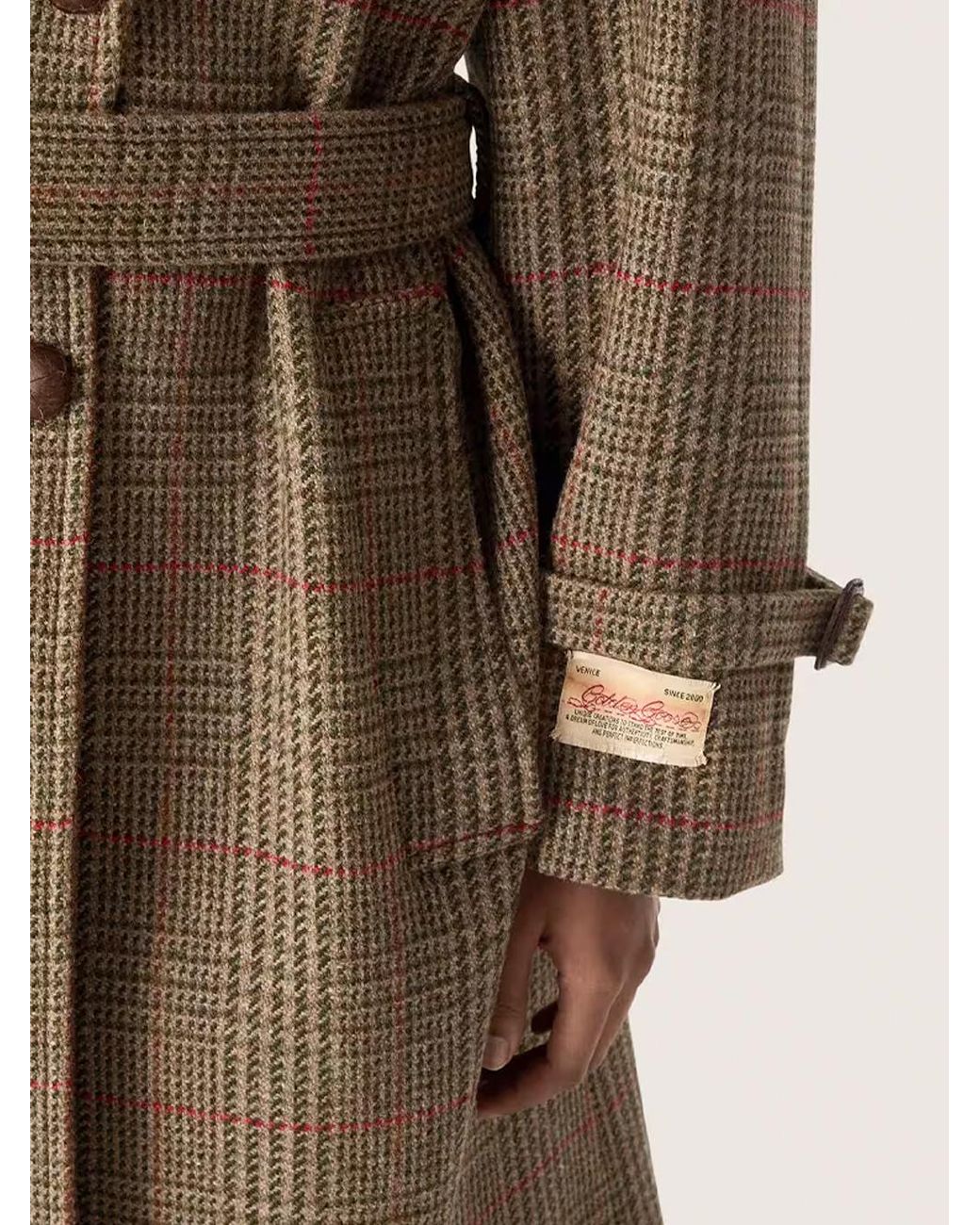 Golden Goose Deluxe Brand Brown Checked Double-Breasted Belted Coat