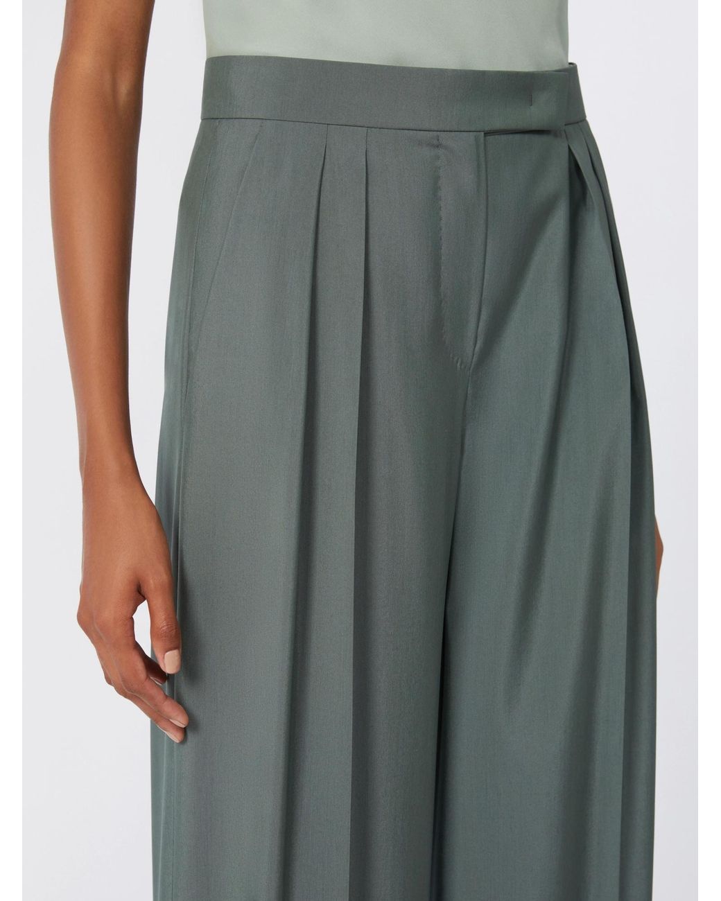 Max Mara Green Pleated Wide-Leg Trousers
