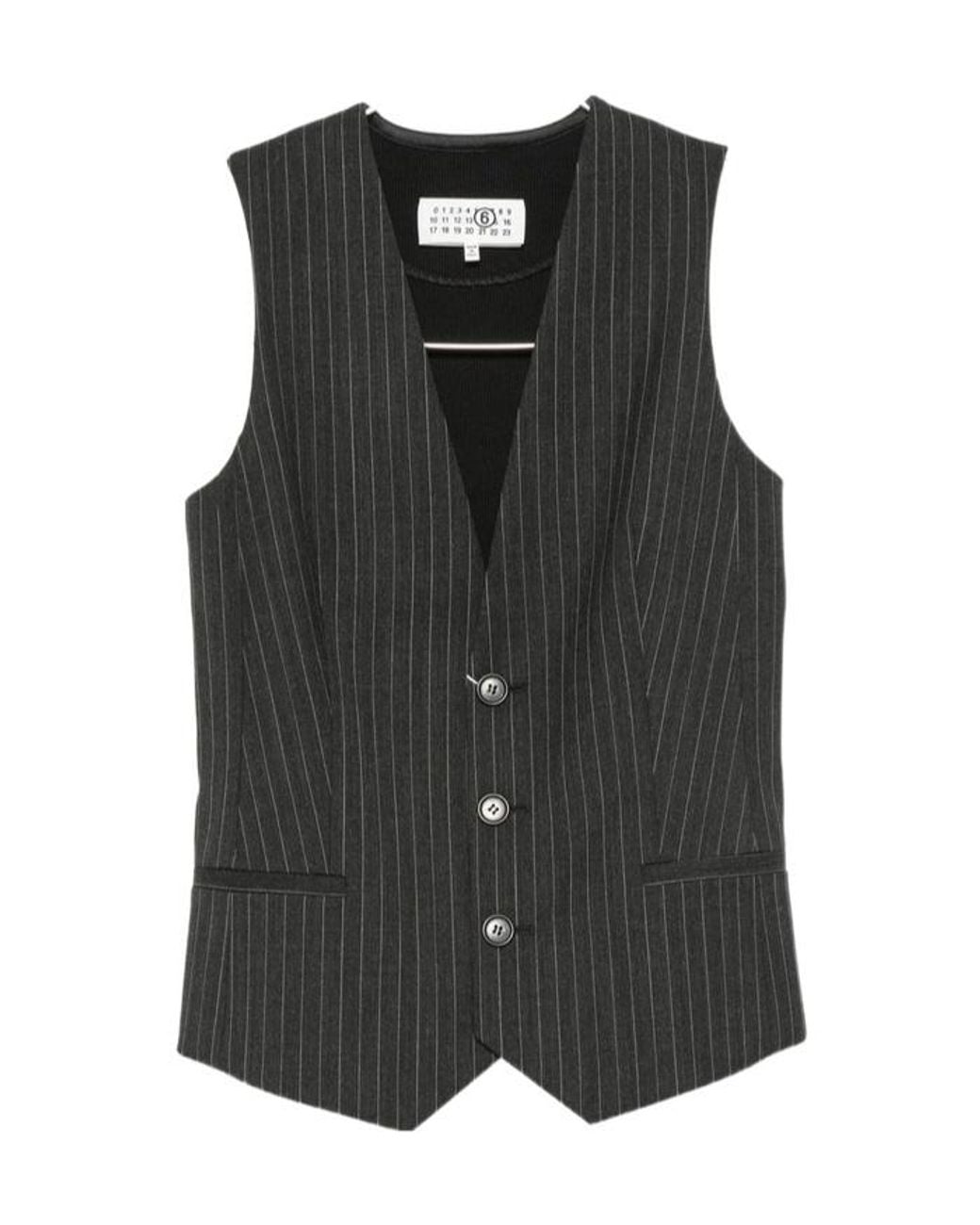MM6 by Maison Margiela Black V-Neck Striped Vest