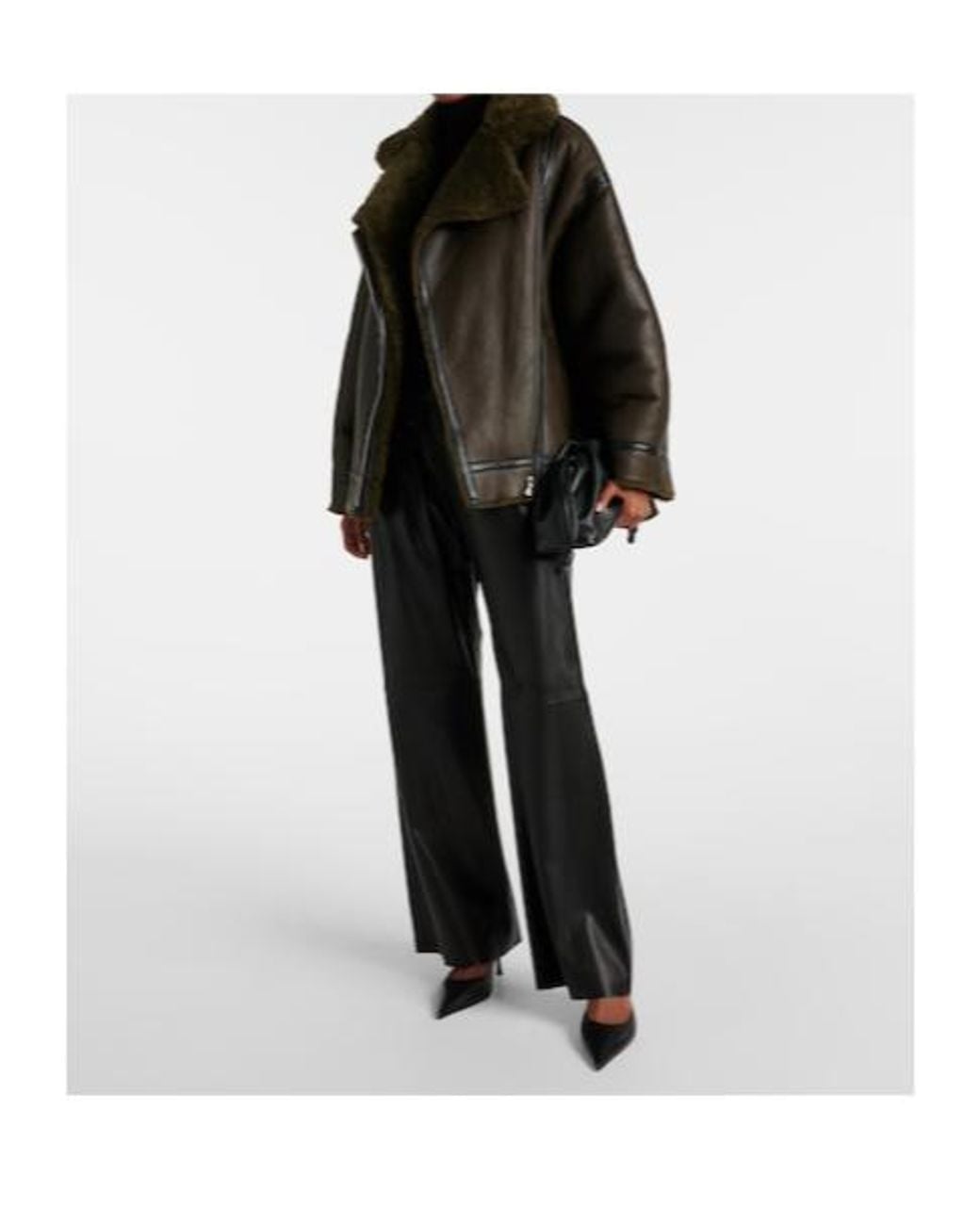 Nour Hammour Brown Jacqueline Shearling-Trimmed Leather Jacket